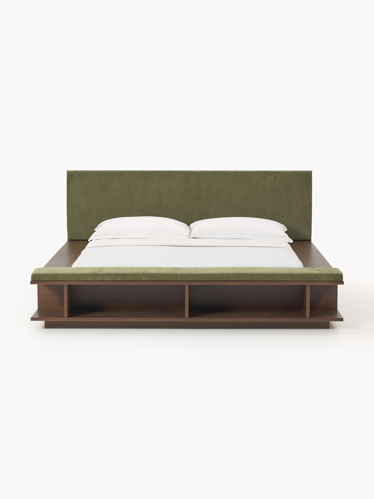 Claressa Wooden Bed Frame with Bench and Side Shelves