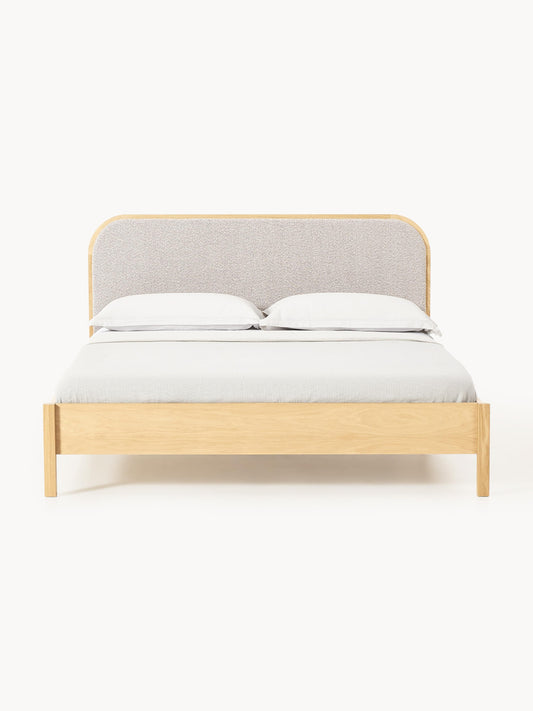 Jonmara Wooden Bed with Bouclé Headboard