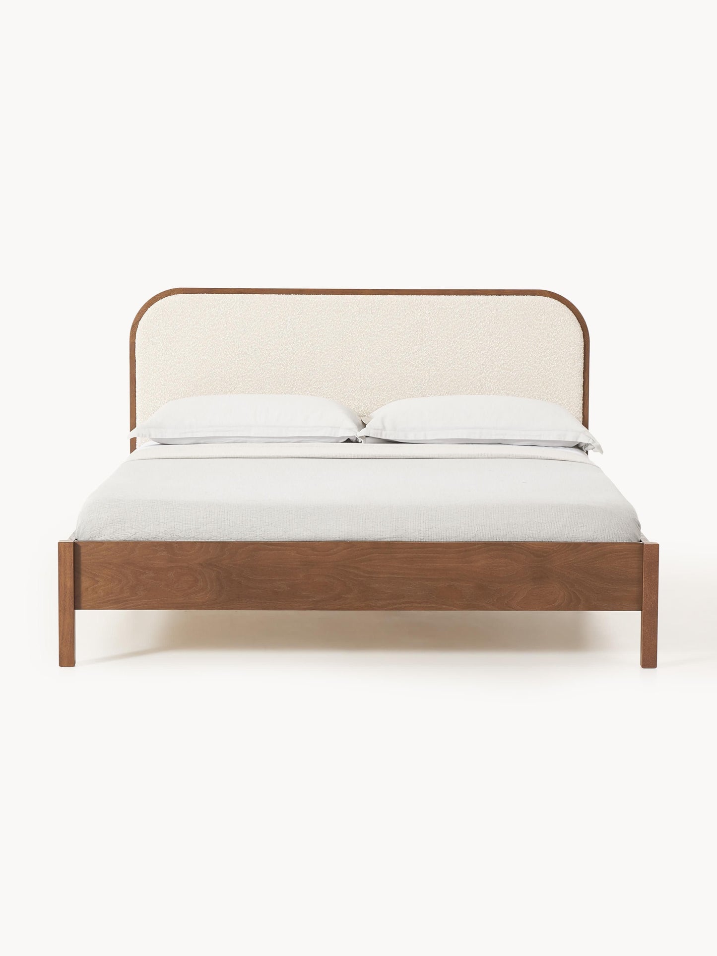 Jonmara Wooden Bed with Bouclé Headboard