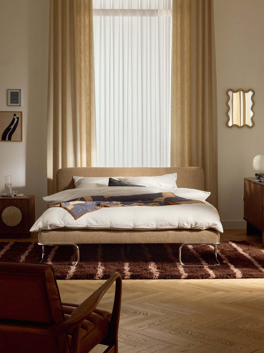 Olriva Bouclé Upholstered Bed with Metal Legs