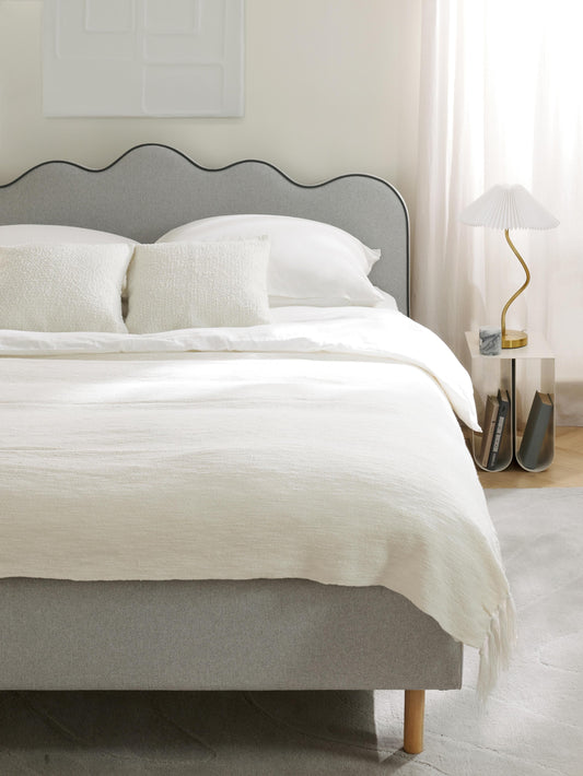 Rombell Upholstered Bed with Wavy Headboard