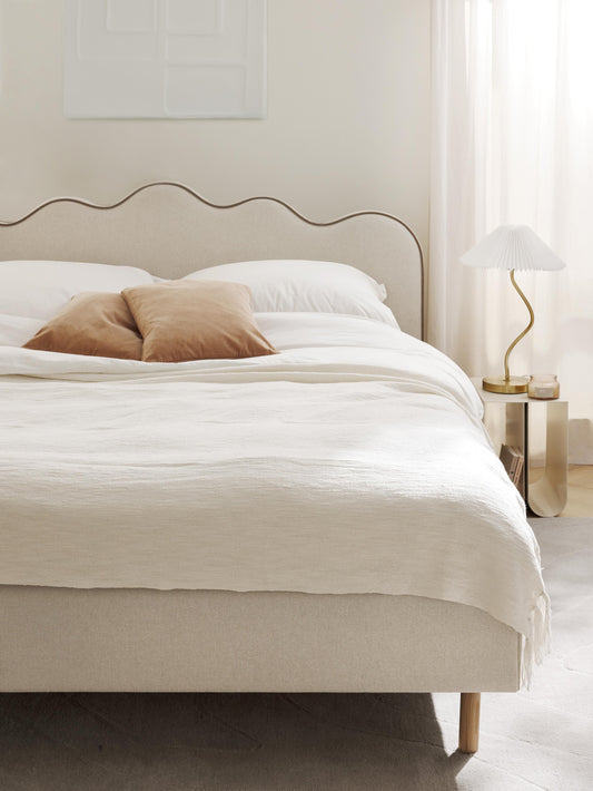 Rombell Upholstered Bed with Wavy Headboard