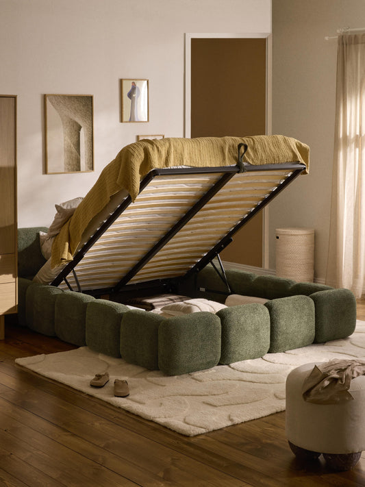 Taybria Teddy Bouclé Upholstered Bed with Storage