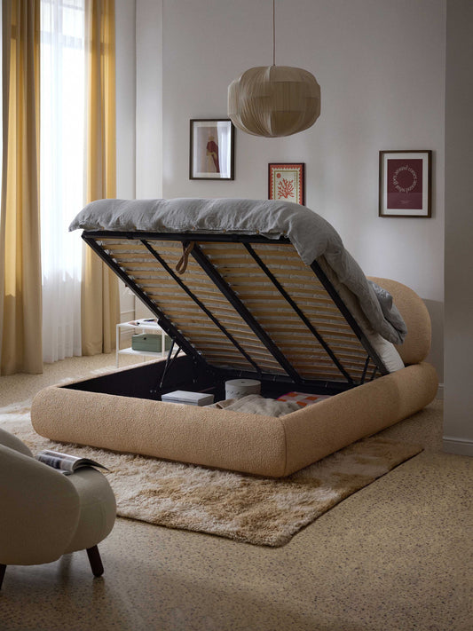 Alvira Upholstered Storage Bed in Bouclé