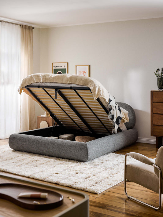 Alvira Upholstered Storage Bed in Bouclé