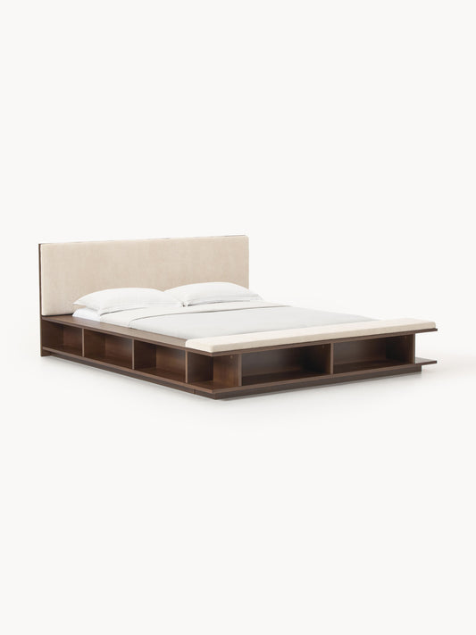 Claressa Wooden Bed Frame with Bench and Side Shelves