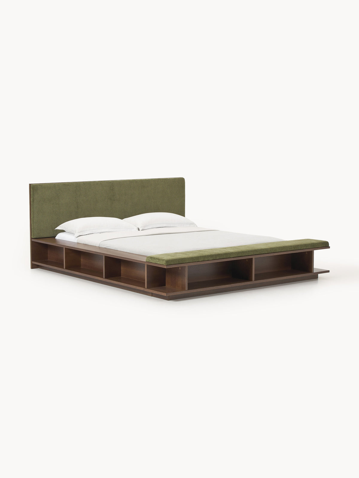 Claressa Wooden Bed Frame with Bench and Side Shelves