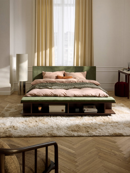 Claressa Wooden Bed Frame with Bench and Side Shelves