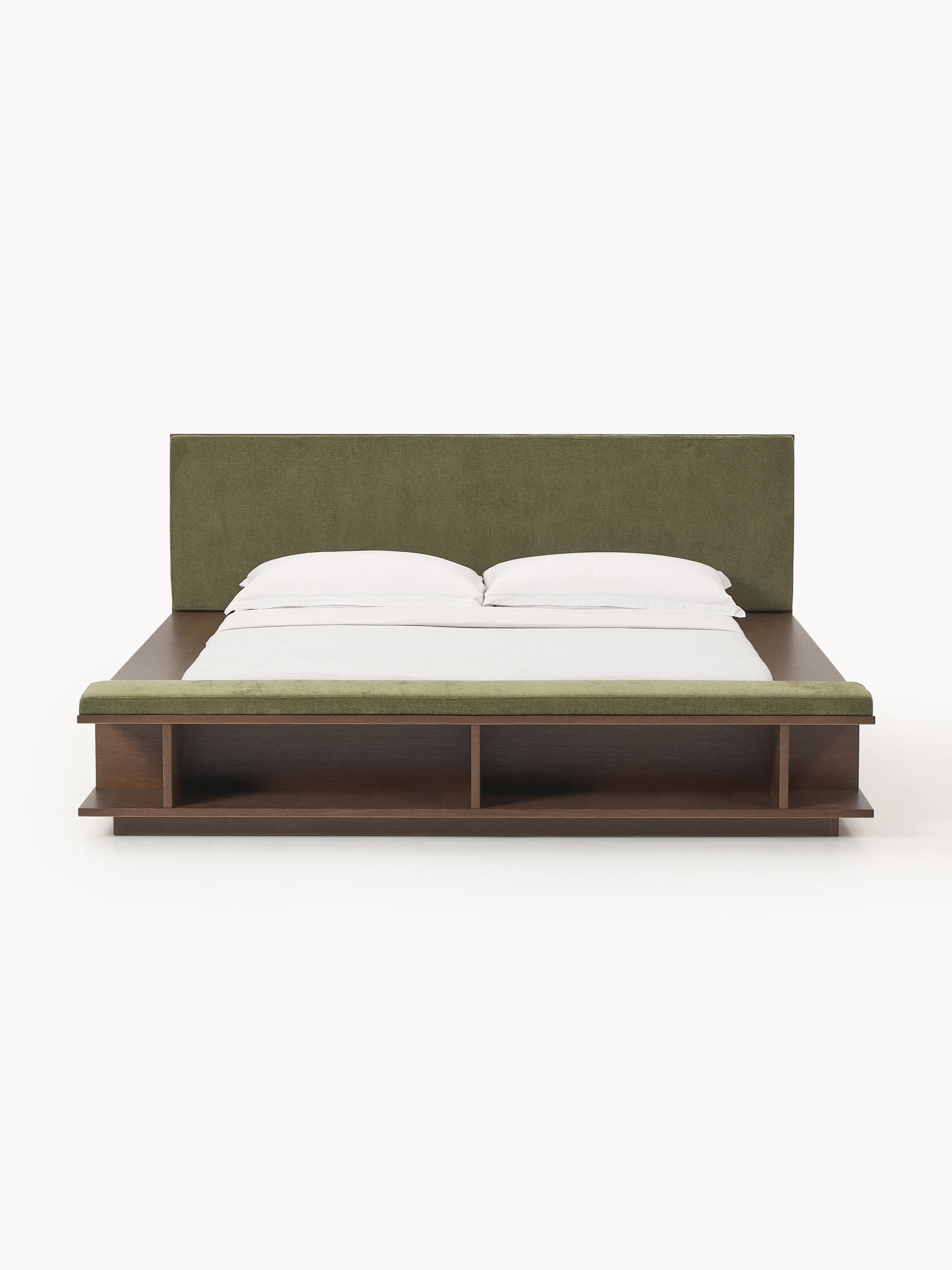 Claressa Wooden Bed Frame with Bench and Side Shelves
