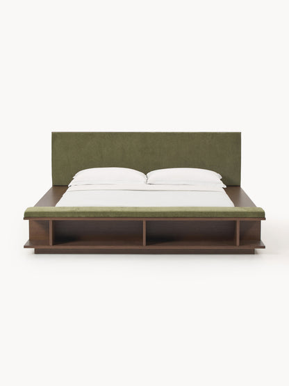 Claressa Wooden Bed Frame with Bench and Side Shelves