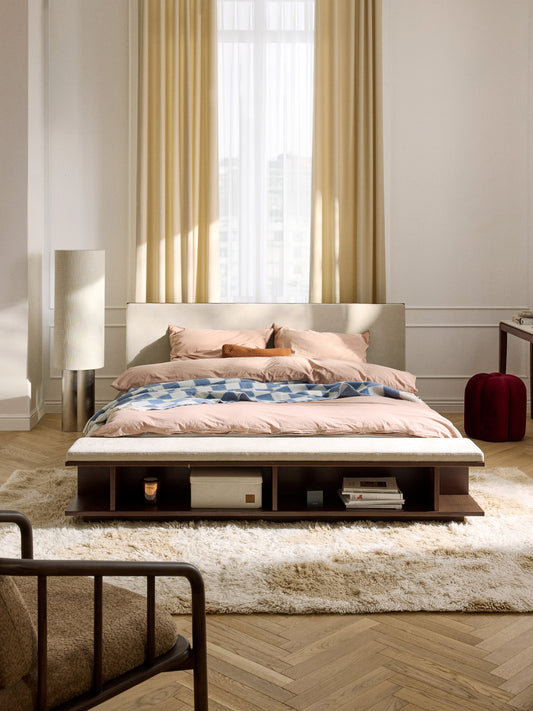 Claressa Wooden Bed Frame with Bench and Side Shelves