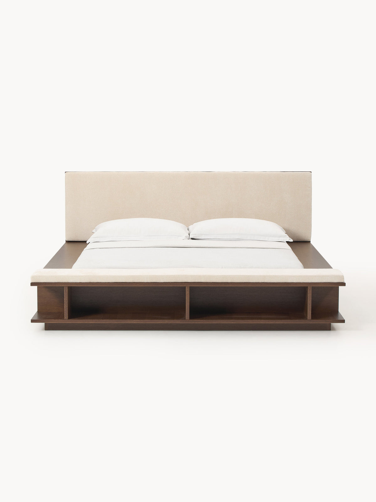 Claressa Wooden Bed Frame with Bench and Side Shelves