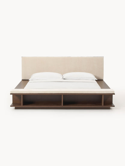 Claressa Wooden Bed Frame with Bench and Side Shelves