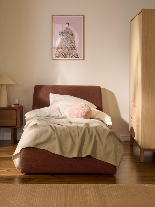 Clorenza Bouclé Single Bed with Storage
