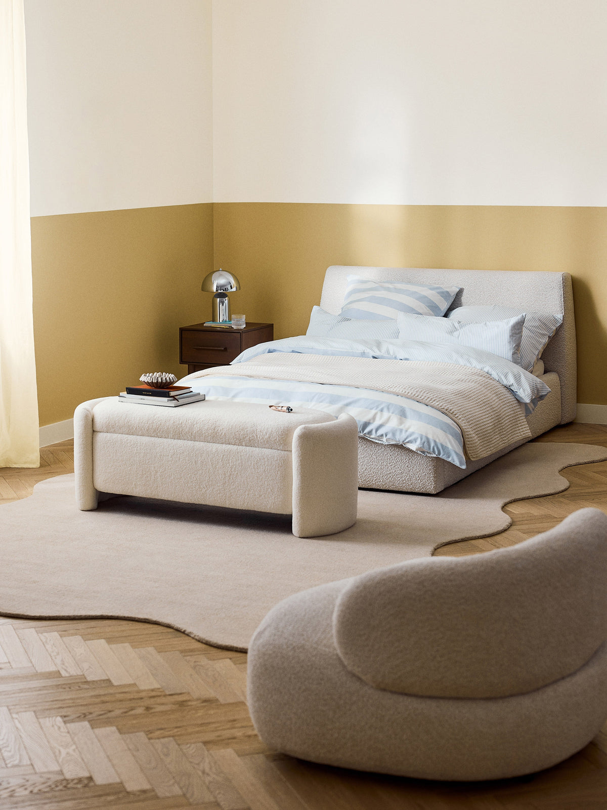 Clorenza Upholstered Bed in Bouclé