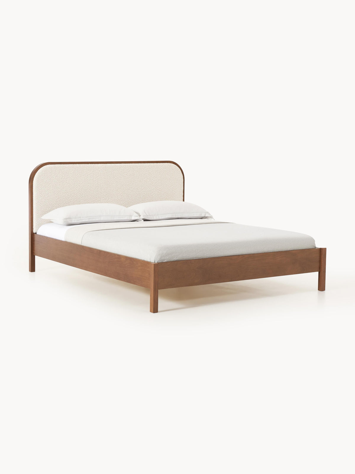 Jonmara Wooden Bed with Bouclé Headboard