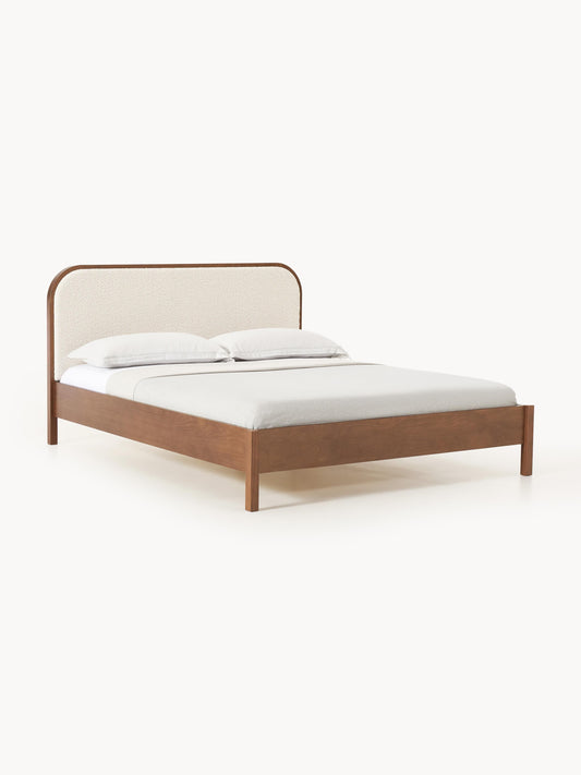 Jonmara Wooden Bed with Bouclé Headboard