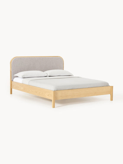 Jonmara Wooden Bed with Bouclé Headboard