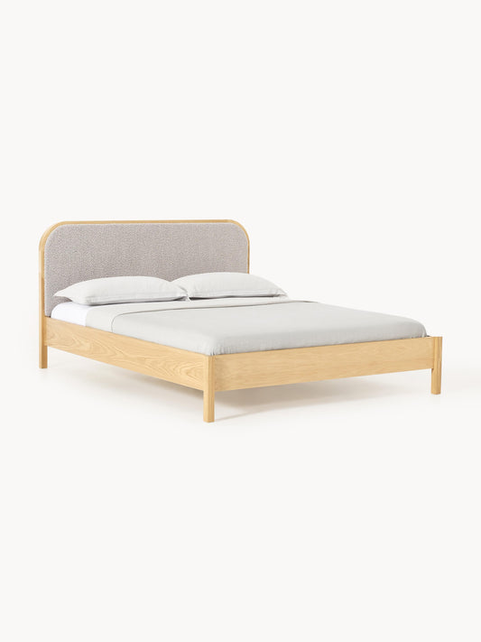 Jonmara Wooden Bed with Bouclé Headboard