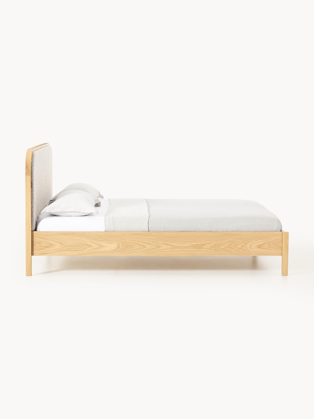 Jonmara Wooden Bed with Bouclé Headboard