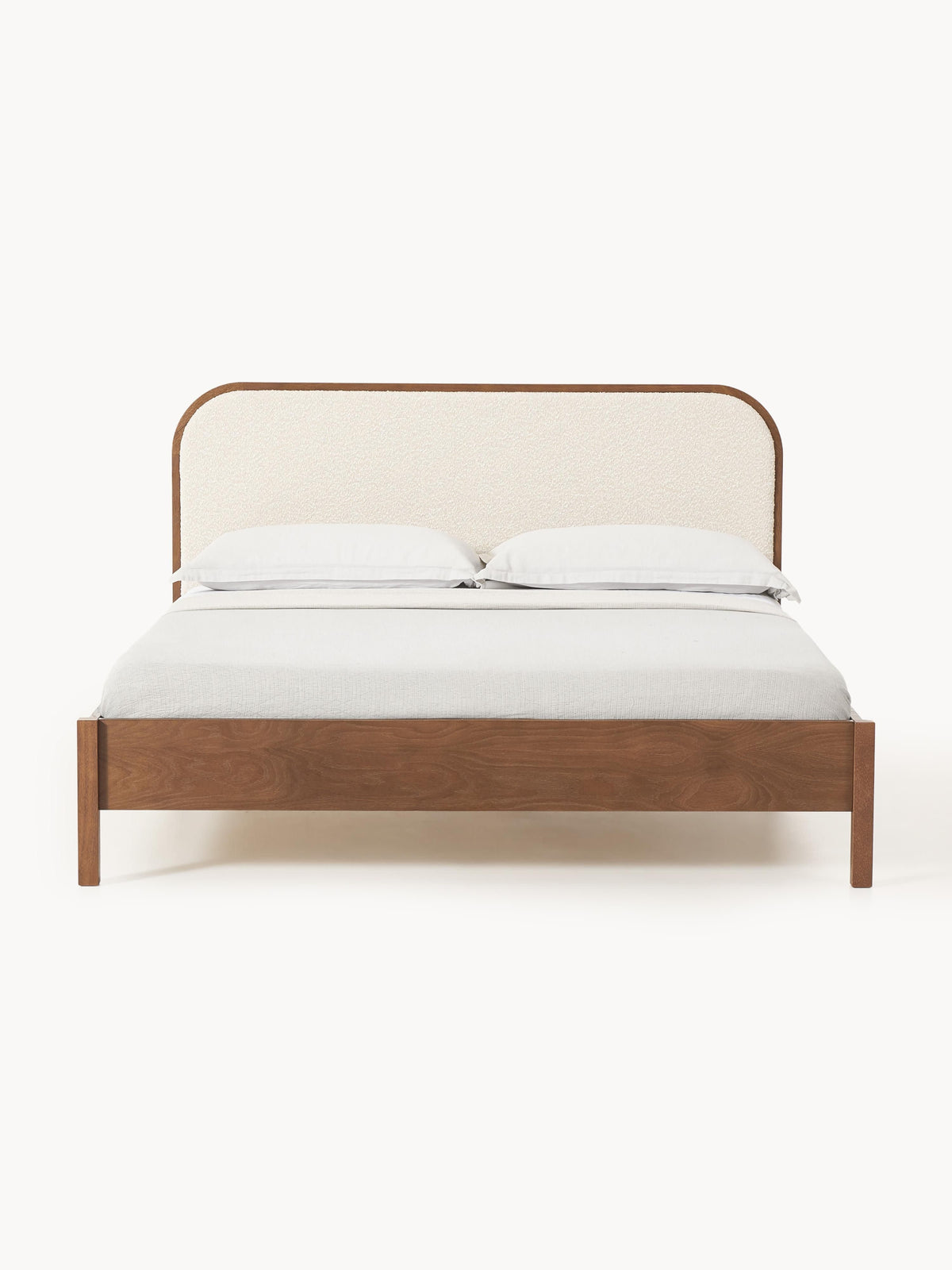Jonmara Wooden Bed with Bouclé Headboard