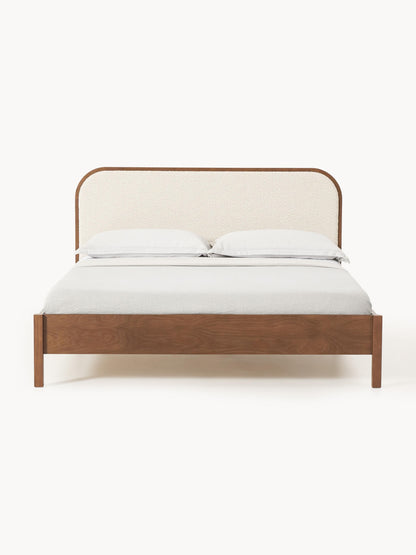 Jonmara Wooden Bed with Bouclé Headboard