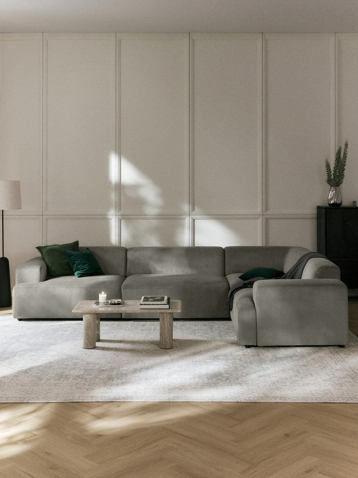 Melriva Large Corduroy Corner Sofa (4-Seater)