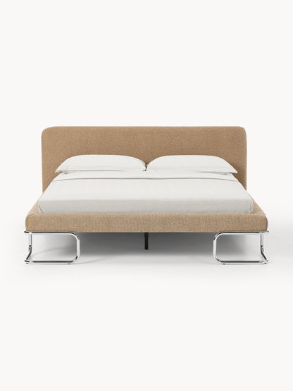 Olriva Bouclé Upholstered Bed with Metal Legs