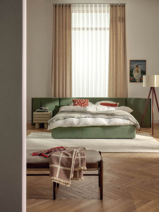 Otmarco Upholstered Bed with Folding Headboard