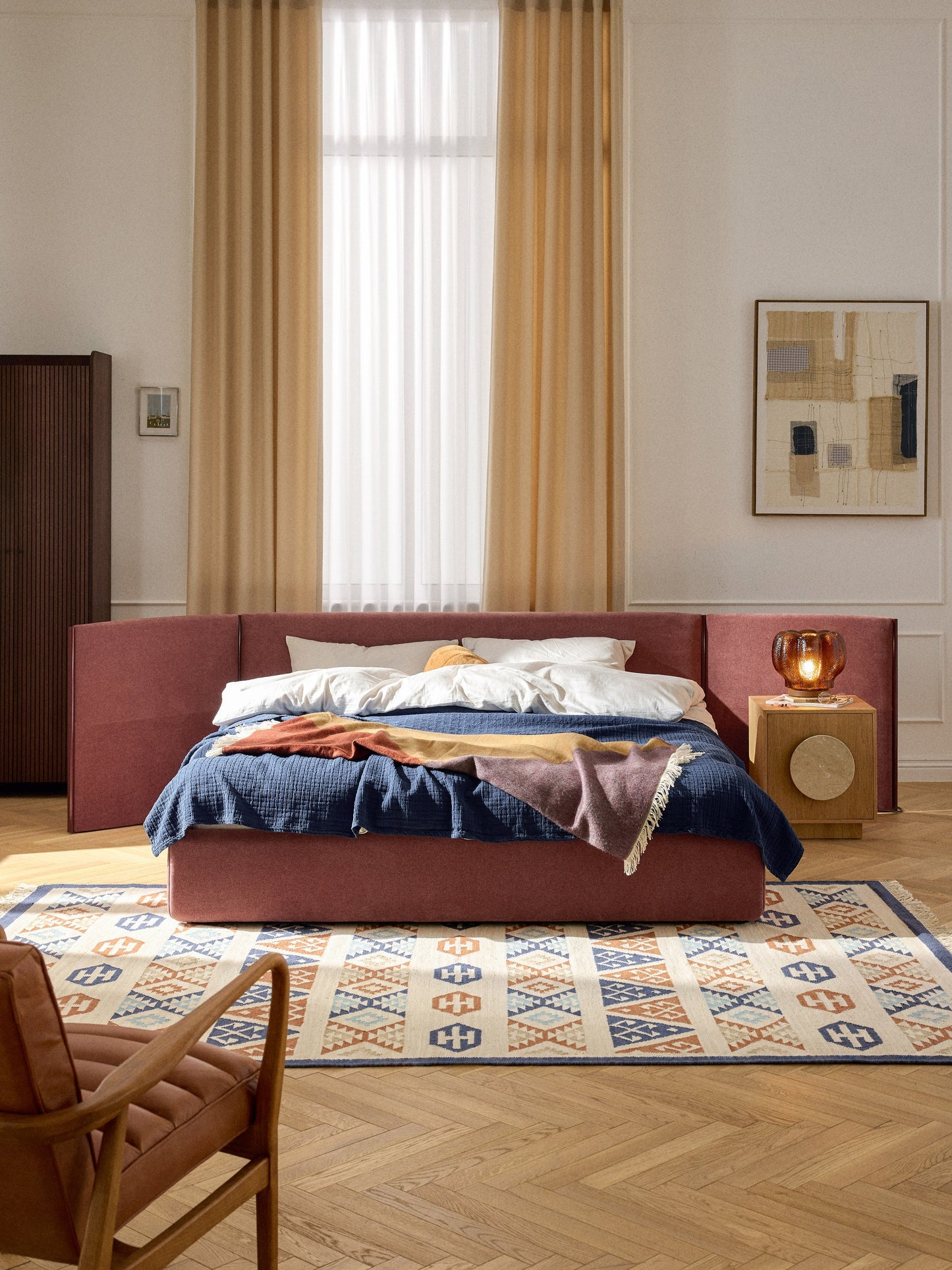 Otmarco Upholstered Bed with Folding Headboard