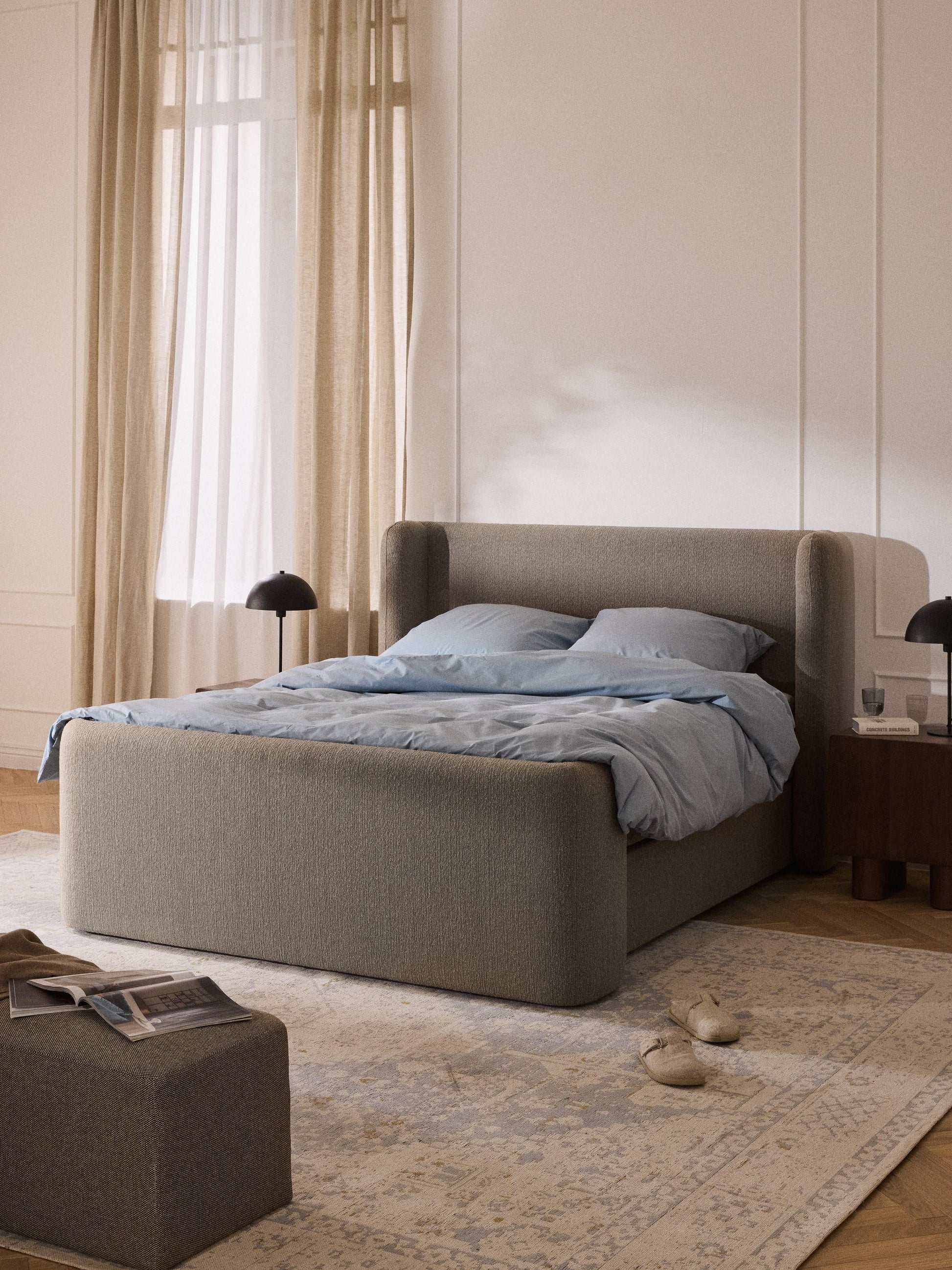 Pervella Box Spring Bed in Bouclé