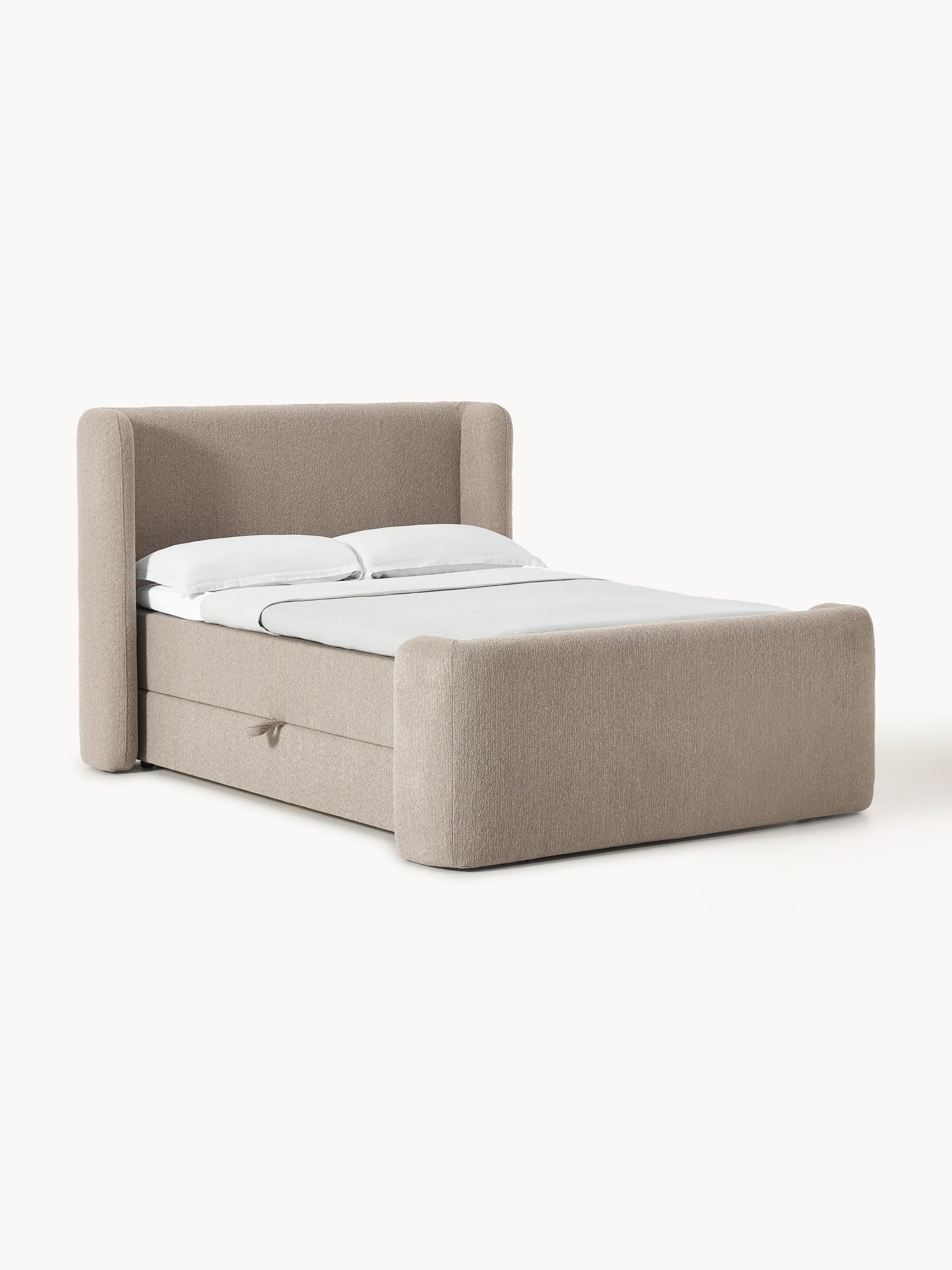Pervella Box Spring Bed in Bouclé with Storage