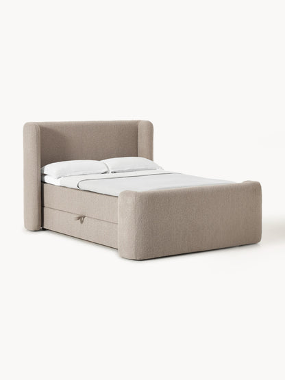 Pervella Box Spring Bed in Bouclé with Storage