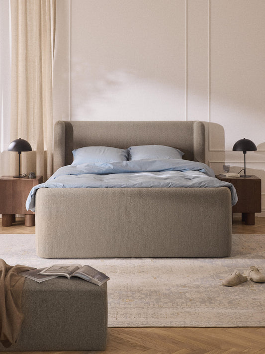 Pervella Box Spring Bed in Bouclé with Storage