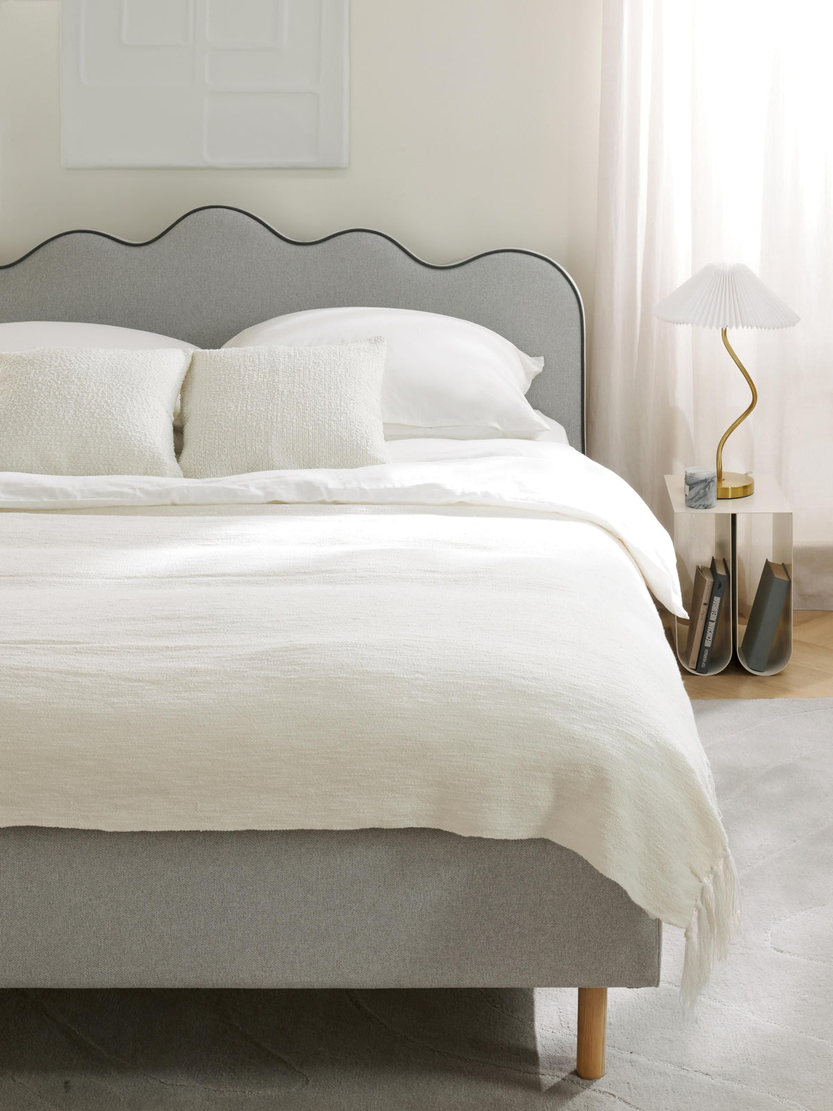 Rombell Upholstered Bed with Wavy Headboard