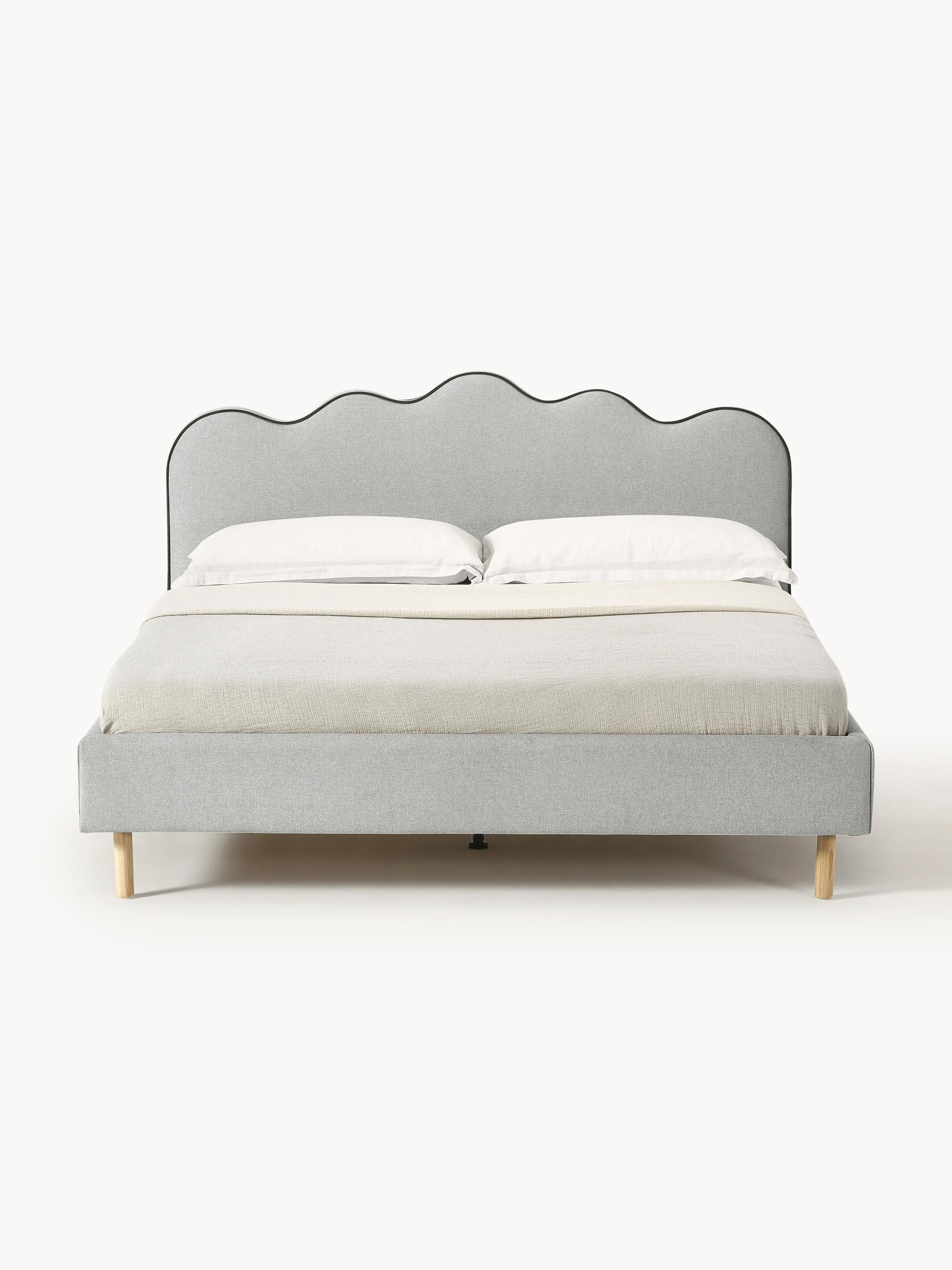 Rombell Upholstered Bed with Wavy Headboard