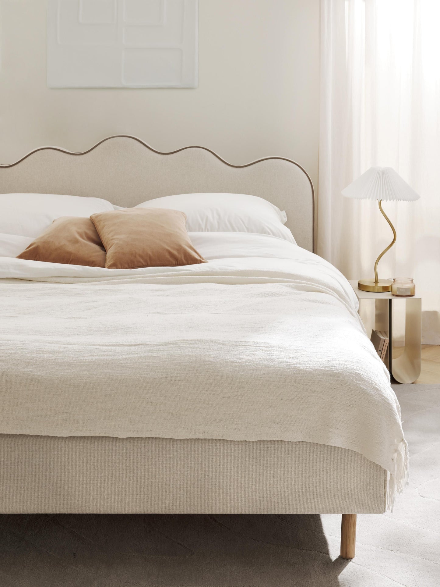 Rombell Upholstered Bed with Wavy Headboard