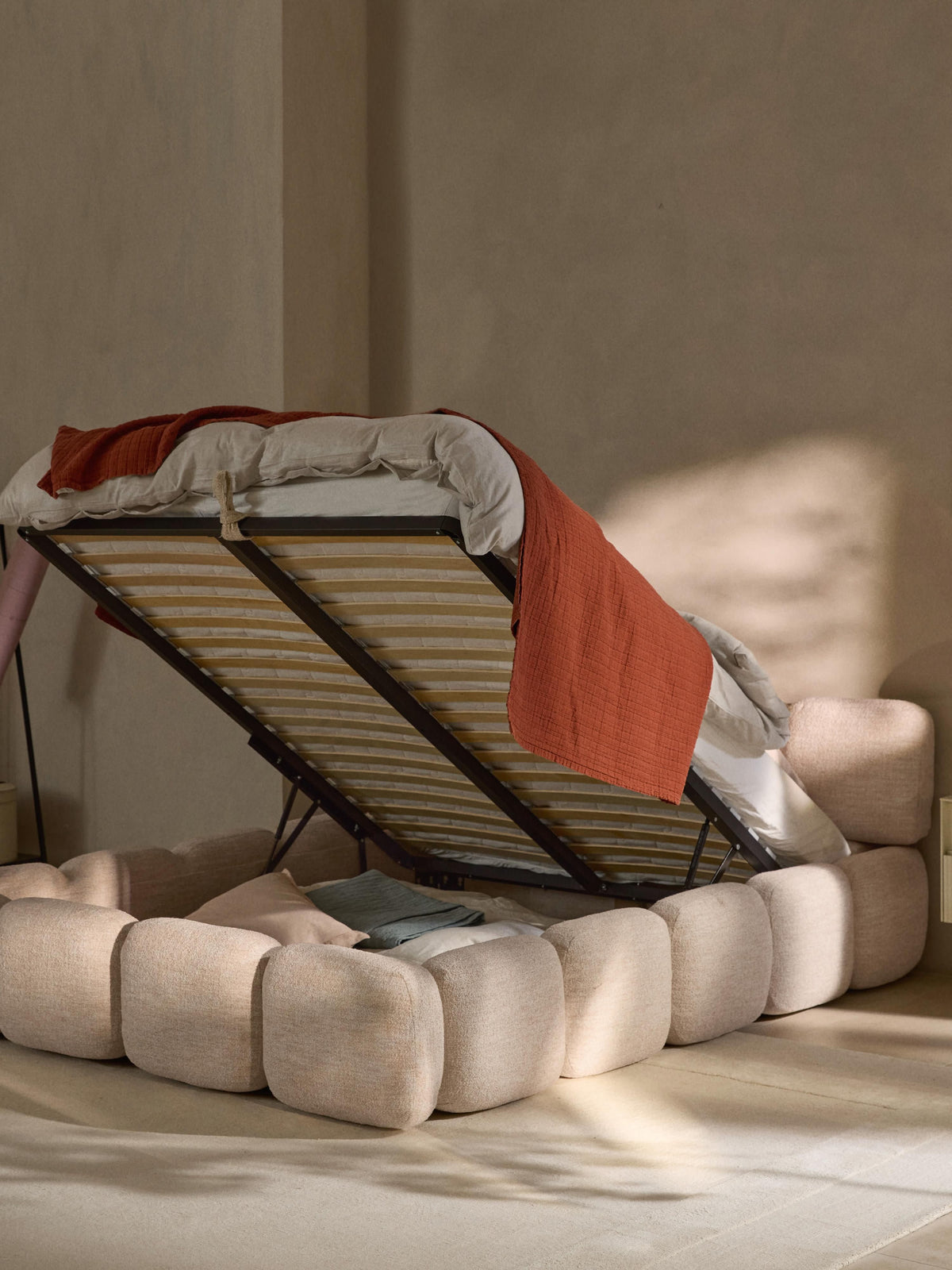 Taybria Bouclé Upholstered Bed with Storage