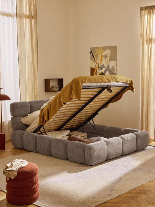 Taybria Teddy Bouclé Upholstered Bed with Storage