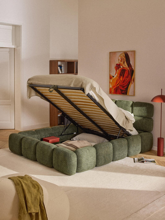 Taybria Teddy Bouclé Upholstered Bed with Storage