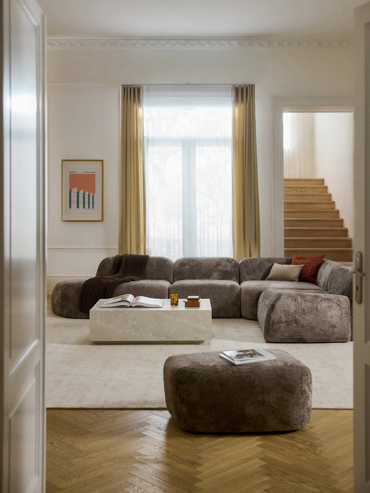 Wolstena XL Modular Corner Sofa in Teddy Bouclé with Chaise Longue